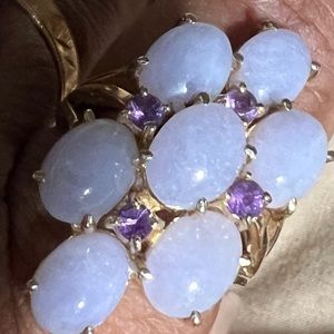 14k Vintage Large Lavander Jade Amethyst Ring